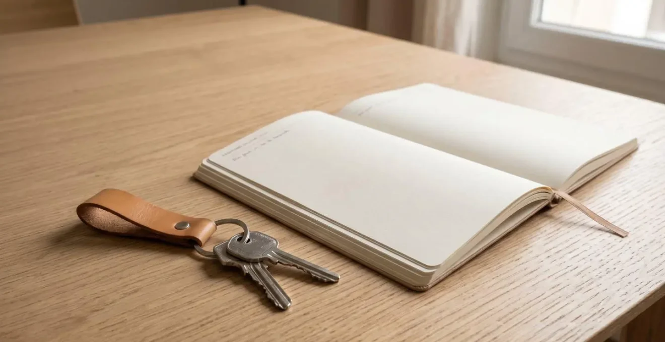 Clés d'appartement et agenda vierge sur une table en bois clair, symbolisant le temps libéré grâce à la gestion locative déléguée.